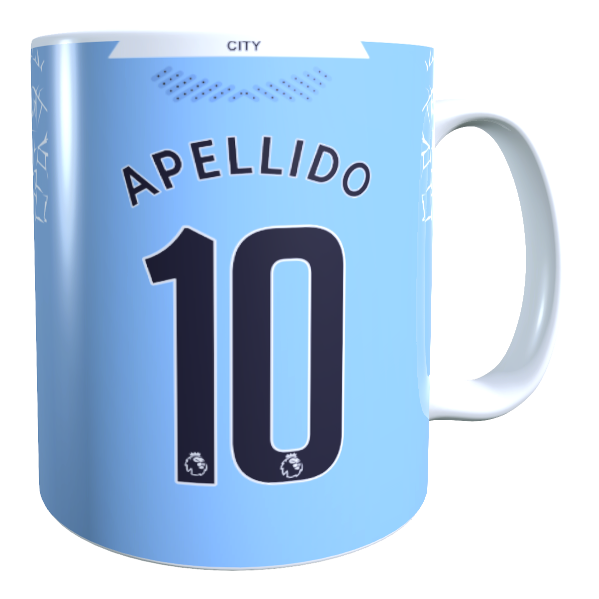 Taza Personalizada con Apellido y Numero, Diseño MANCHESTER CITY