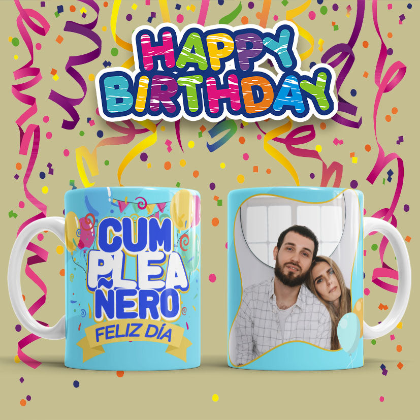 Taza Personalizada con Foto, Feliz Cumpleaños Frase: Cumpleañero