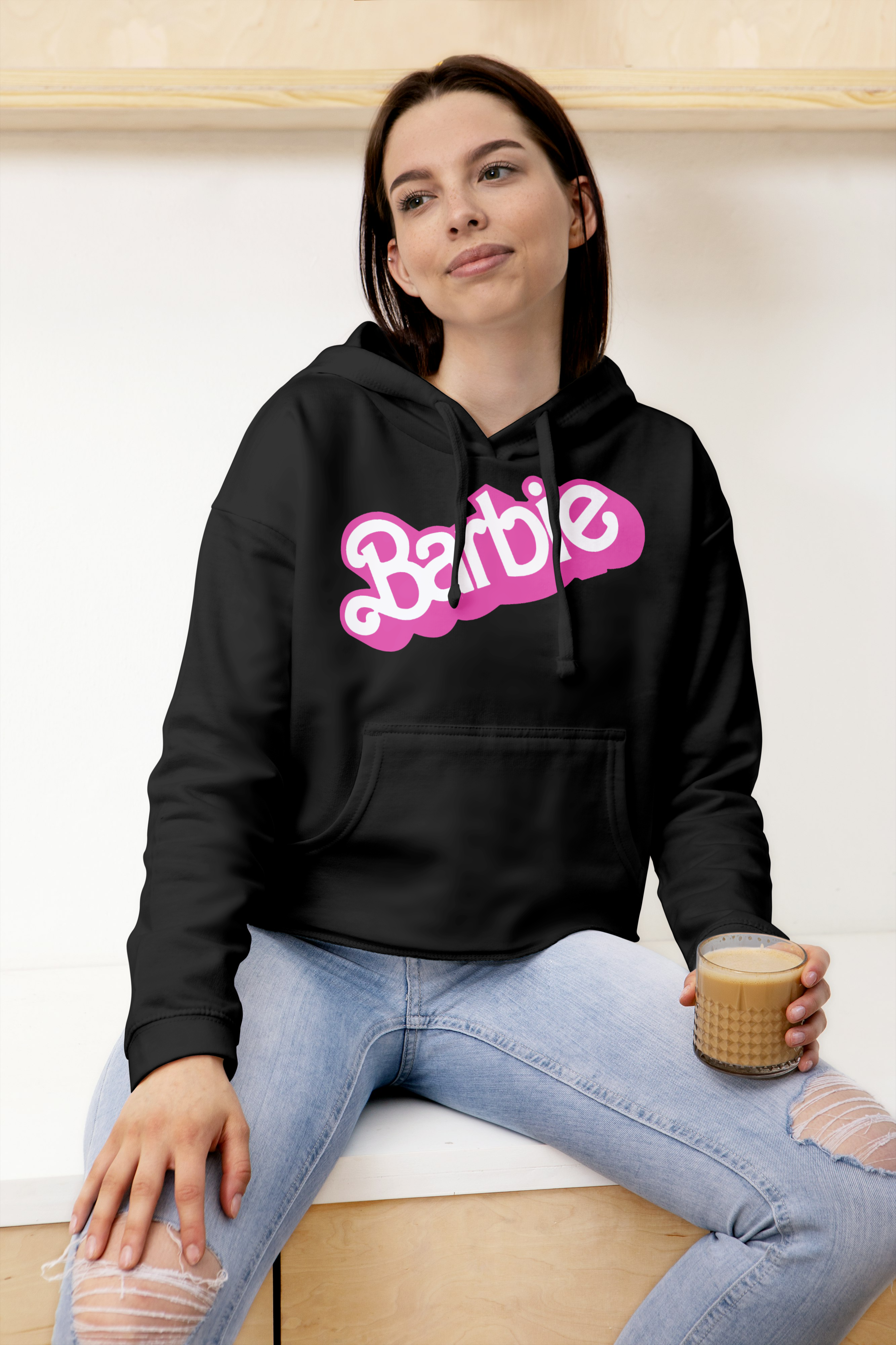Poleron Canguro con Capucha Barbie Logo (100% Algodón)