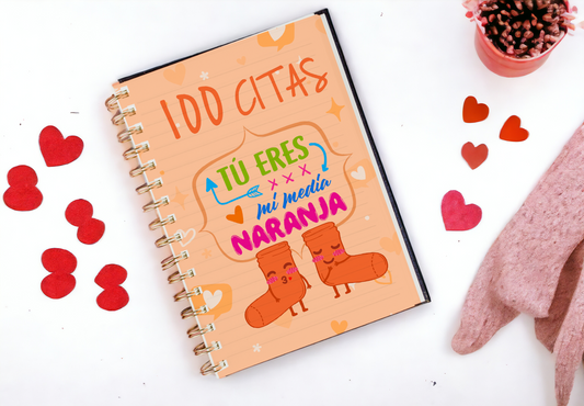 Álbum Reto de 100 Citas + 20 Citas Libres, Regalo San Valentín, 21x15cm Mi Media Naranja