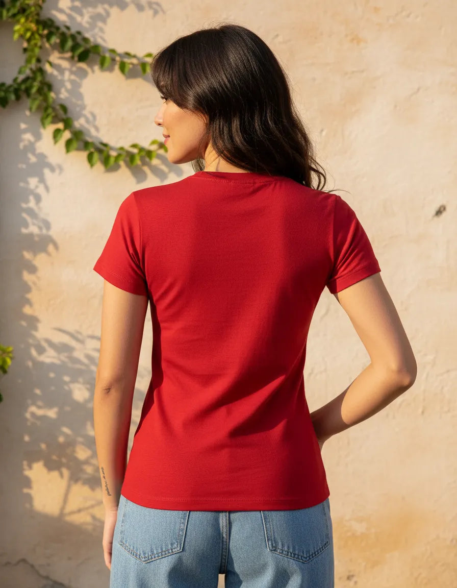 Polera De Mujer Lisa Ajustada Algodón 100% Premium Manga Corta Nacional Hq