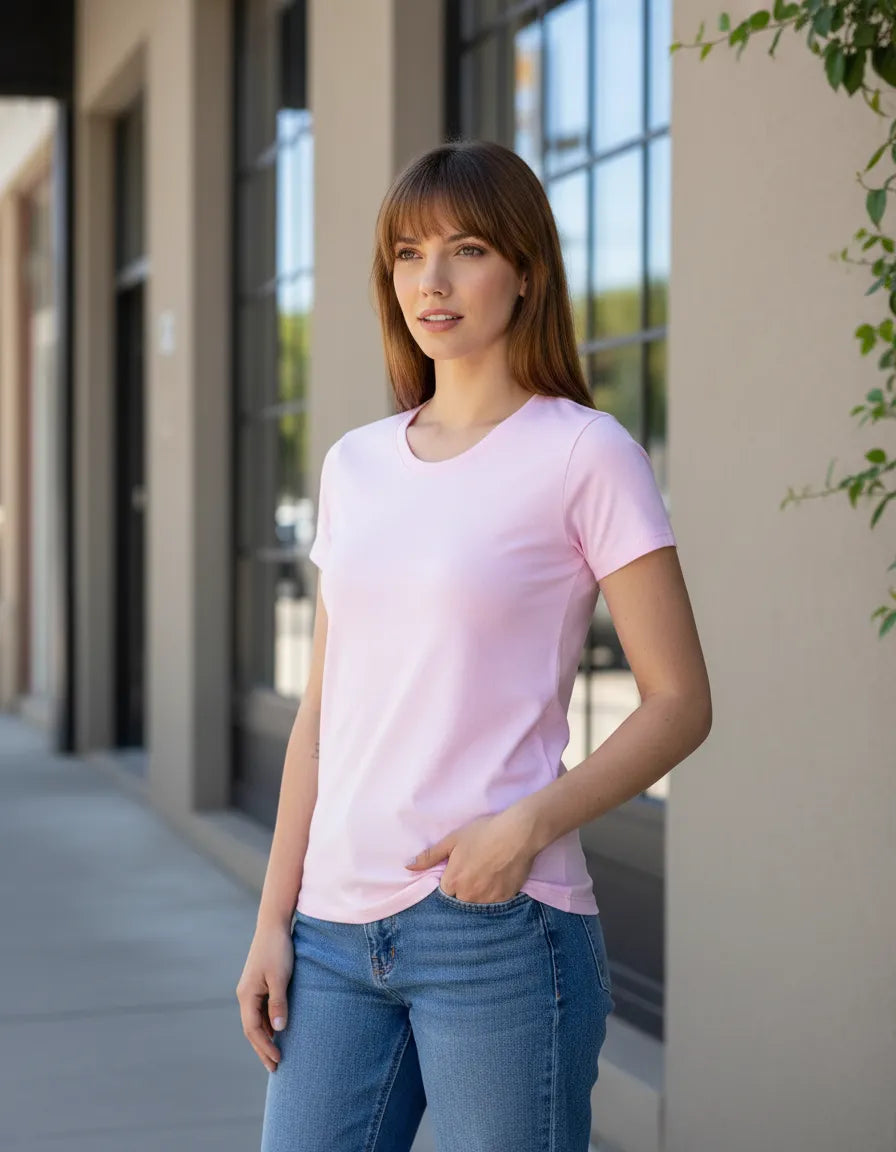 Polera De Mujer Lisa Ajustada Algodón 100% Premium Manga Corta Nacional Hq