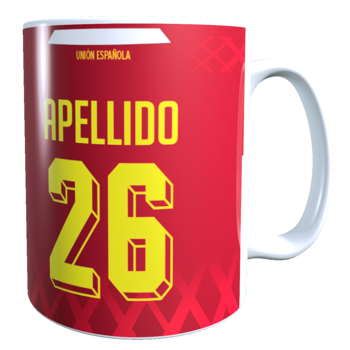 Taza Personalizado con Apellido y Numero, Diseño UNION ESPAÑOLA