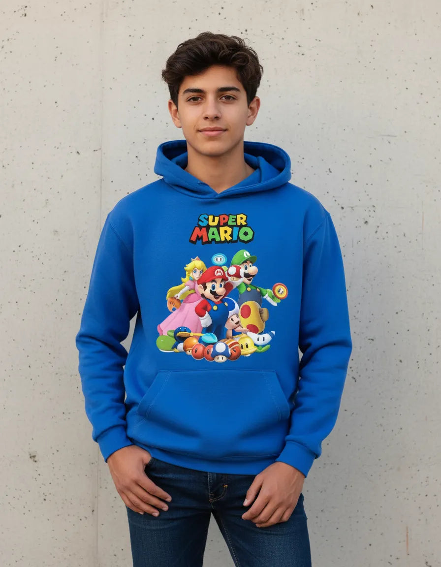 Poleron Canguro con Capucha Super Mario Bros / Personajes 100% Algodón