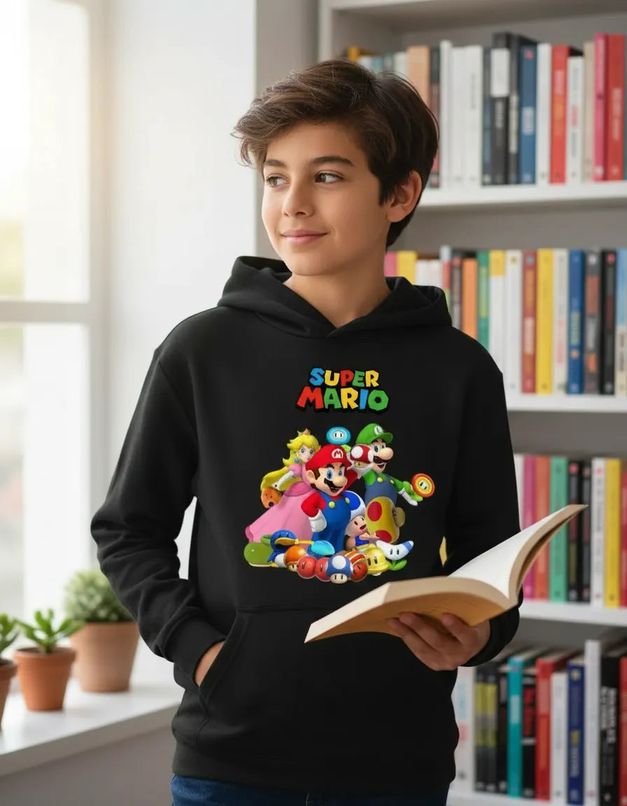 Poleron Canguro con Capucha Super Mario Bros / Personajes 100% Algodón