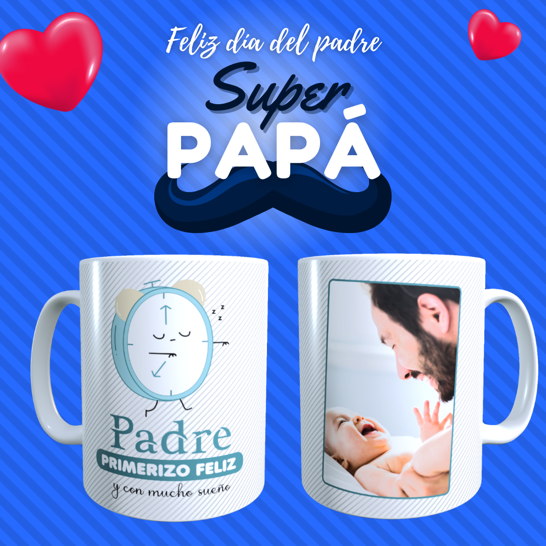 Taza Personalizada con Foto, Dia del Padre Frase Padre Primerizo Feliz
